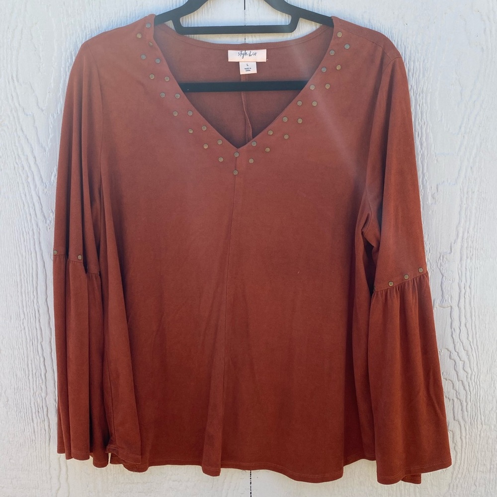 Rust/Red-Brown Faux Suede Top